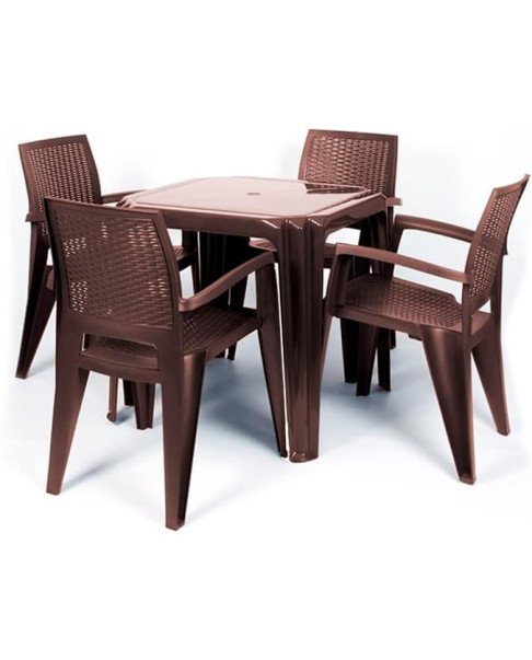Conjunto Mesa Viana Monoblock + 4 Sillas Caribe de Resina