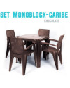 Conjunto Mesa Viana Monoblock + 4 Sillas Caribe de Resina