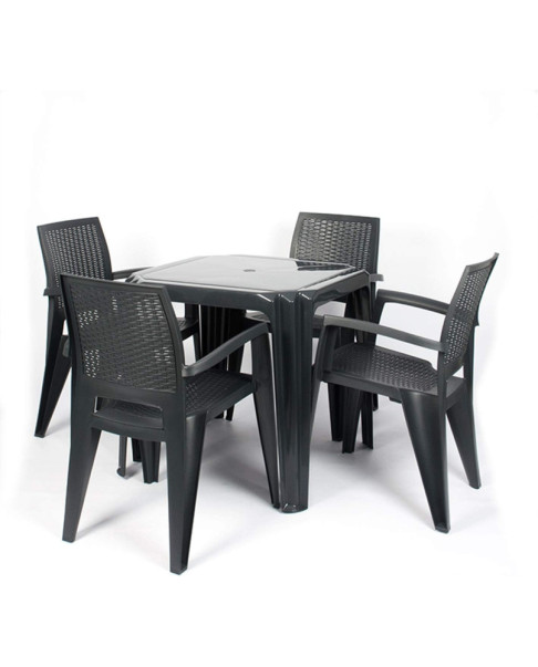 Conjunto Mesa Viana Monoblock + 4 Sillas Caribe de Resina