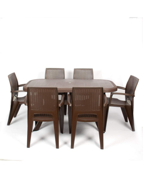Conjunto Mesa Caribe Rectangular + 6 Sillas Caribe De Resina - Blanco