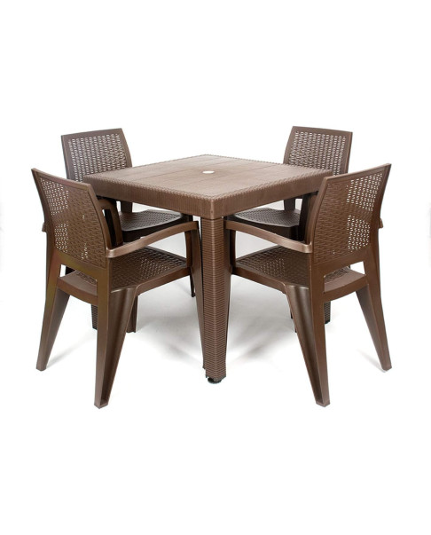 Conjunto Mesa Caribe Cuadrada + 4 Sillas Caribe de Resina - Chocolate