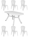 Conjunto Mesa Caribe Luxe Rectangular + 6 Sillas Gala de Resina (Blanco)