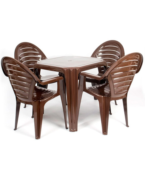 Conjunto Mesa Viana Monoblock + 4 Sillas Ofir de Resina - Chocolate