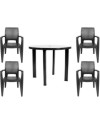 Conjunto Mesa Viana Redonda + 4 Sillas Caribe de Resina - Antracita