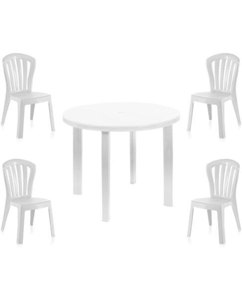 Conjunto Mesa Viana Redonda + 4 Sillas Gala de Resina Blanco