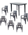 Conjunto Mesa Viana Rectangular + 6 Sillas Caribe de Resina - Antracita