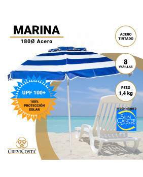 Sombrilla 180 cm MARINA Acero con Espiral y manetas centrales. 8 varillas.