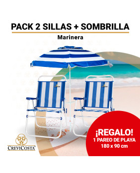 Pack 2 Sillas ECO 28082 Marinera + Sombrilla acero 180 cm Marina