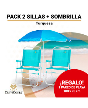 Pack 2 Sillas ECO 28082 Turquesa + Sombrilla acero 180 cm Combi