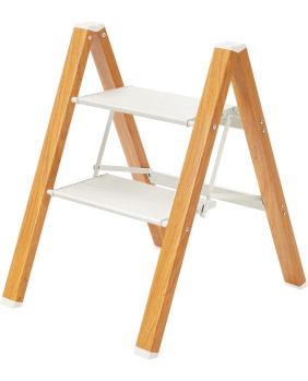 Escalera de hierro sin mango (blanco-madera) 2 peldaños Ilena