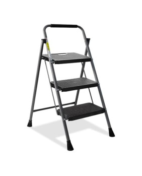 Escalera de hierro con mango y peldaños de plástico (negro) 3 peldaños Helena