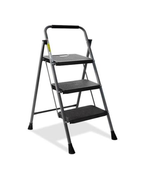 Escalera de hierro con mango y peldaños de plástico (negro) 3 peldaños Helena