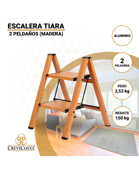 Escalera de aluminio sin mango (Madera) 2 peldaños Tiara
