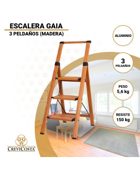 Escalera Aluminio con Mango (madera) 3 peldaños Gaia