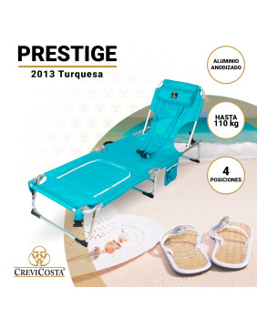 Tumbona de Playa PRESTIGE 2013 - Tipo Masaje con Nevera, Plegable y reclinable. 4 Posiciones (Turquesa)