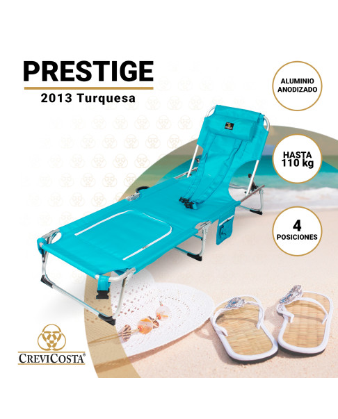 Tumbona de Playa PRESTIGE 2013 - Tipo Masaje con Nevera, Plegable y reclinable. 4 Posiciones (Turquesa)