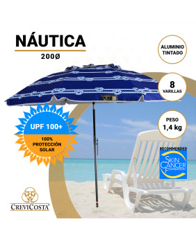 NÁUTICA 200 cm con Espiral y Poste de Recorrido Total. 8 Varillas.  PROTECCIÓN Total contra los Rayos UV