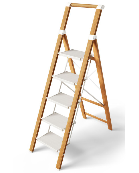 Escalera Aluminio con Mango (blanco-madera) 5 peldaños Artemisa