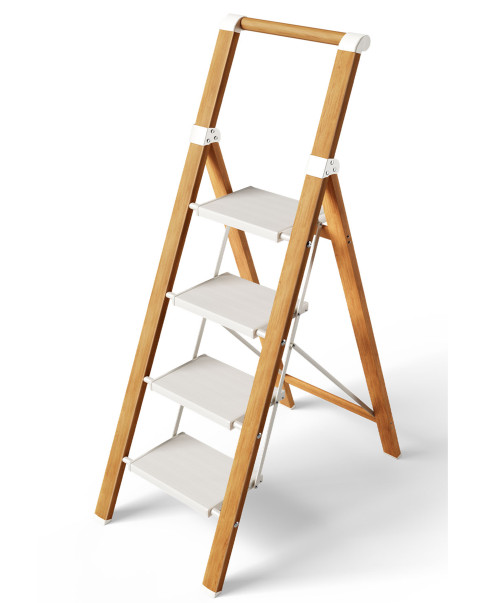 Escalera Aluminio con Mango (blanco-madera) 4 peldaños Artemisa