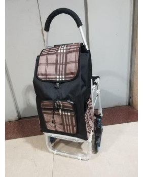 Carro de la compra de 6 ruedas plegable con asiento 01 Negro-Café