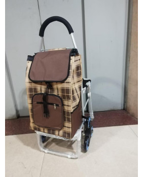 Carro de la compra de 6 ruedas plegable con asiento 03 Beige-Café