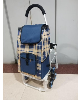 Carro de la compra de 6 ruedas plegable con asiento 04 Beige-Azul
