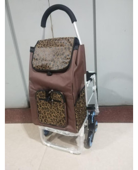Carro de la compra de 6 ruedas plegable con asiento 06 Café-Leopardo