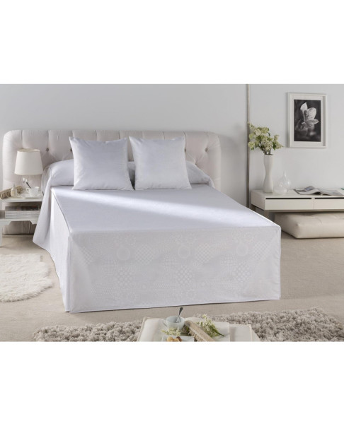 Cubrecama Jacquard con Volante LLANES Color Blanco - Cama de 105 cm. - 50% Algodón / 50% Poliéster