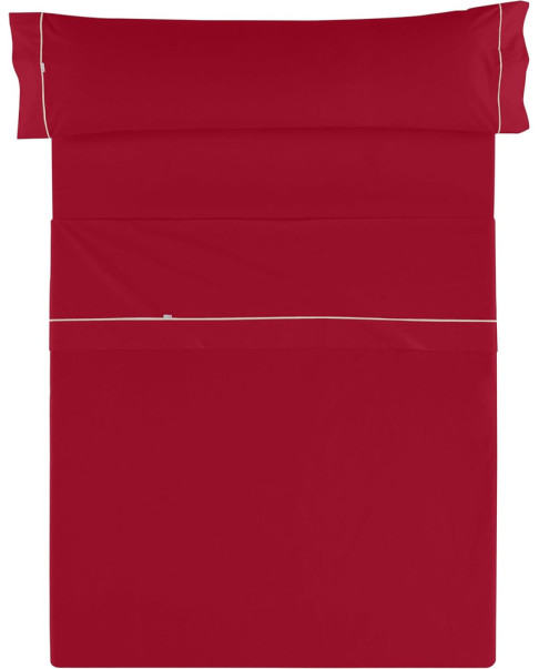 Juego de sábanas Lisos Biés Cala, 3 Piezas, Color Burdeos, Algodón, Cama 80 / 95 (Twin)