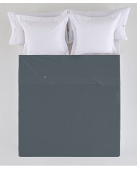 Sábana Encimera De Polialgodón Lisa Gris Cama De 105