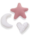 Set de 3 cojines bebé formas corazón, estrella y luna