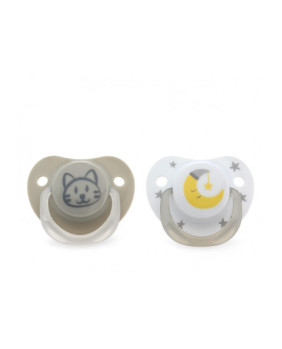 Set de 2 Chupete Gato y Luna gris 3093 6-18 M