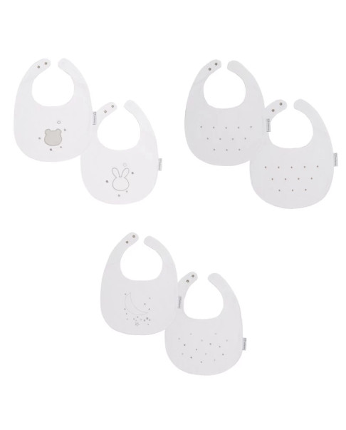 Set de 6 baberos bordados surtidos S2000020 b/gris 20x25 cm.