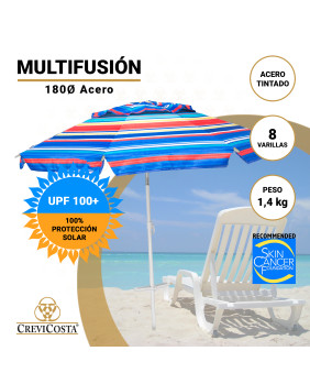 Sombrilla 180 cm MULTIFUSIÓN Acero con espiral y manetas centrales. 8 varillas.