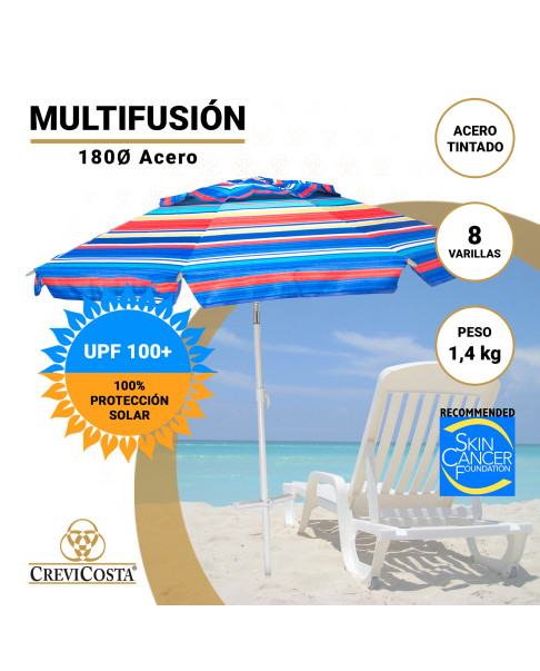 Sombrilla 180 cm MULTIFUSIÓN Acero con espiral y manetas centrales. 8 varillas.