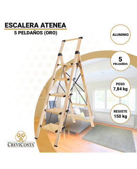 Escalera Aluminio con Mango (Oro) 5 peldaños Atenea