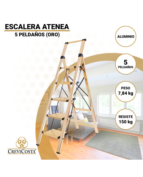 Escalera Aluminio con Mango (Oro) 5 peldaños Atenea