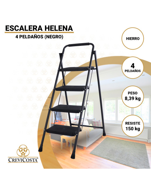Escalera de aluminio con mango y peldaños de plástico (negro) 4 peldaños Helena