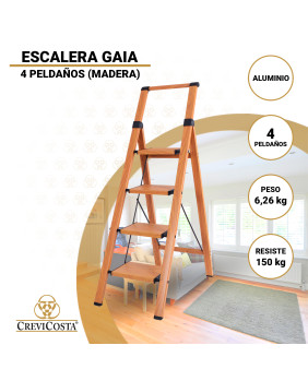 Escalera Aluminio con Mango (madera) 4 peldaños Gaia