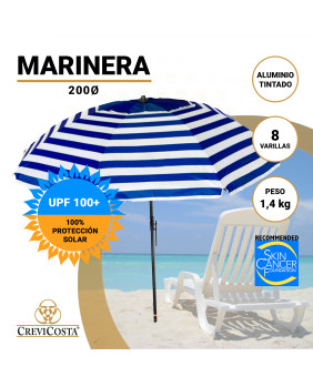 MARINERA 200 cm con Espiral y Poste de Recorrido Total. 8 Varillas.  PROTECCIÓN Total contra los Rayos UV