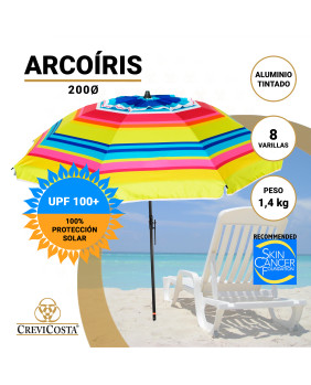ARCOÍRIS 200 cm con Espiral y Poste de Recorrido Total. 8 Varillas. PROTECCIÓN Total contra los Rayos UV