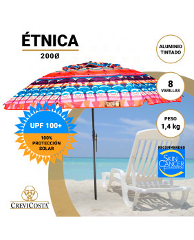 ÉTNICA 200 cm con Espiral y Poste de Recorrido Total. 8 varillas. PROTECCIÓN Total contra los Rayos UV