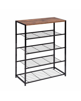 Zapatero de acero y madera de cinco niveles