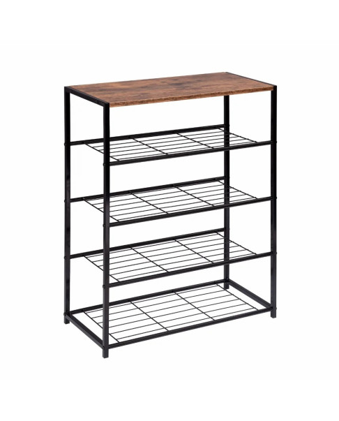 Zapatero de acero y madera de cinco niveles