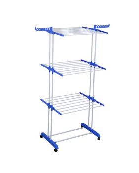 Tendedero Vertical Plegable para Ropa con Ruedas 75x64x170 cm Blanco y Azul