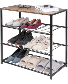 Zapatero de acero y madera de cuatro niveles