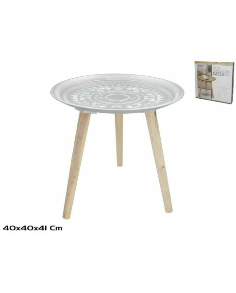 MESA AUXILIAR MADERA + MDF CASSIE 40 x 41 cm PLATA