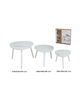 SET 3 MESAS AUXILIARES MADERA + MDF DARREN 59 x 59 x 49 cm BLANCO