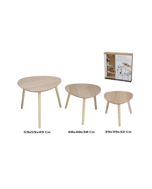 SET 3 MESAS AUXILIARES MADERA + MDF DARREN 59 x 59 x 49 cm PINO