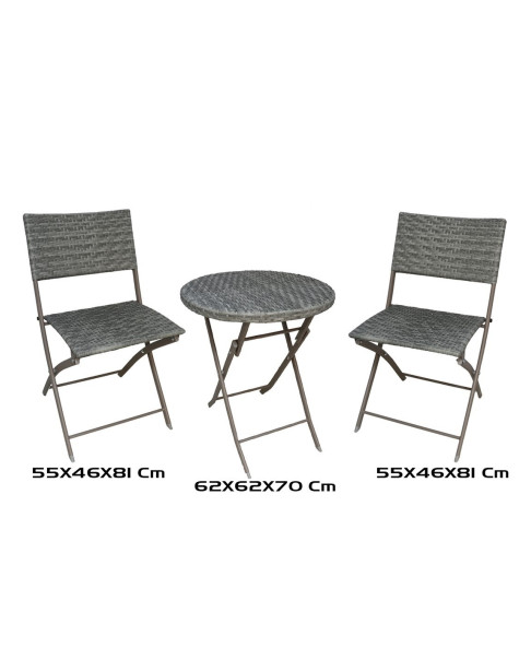 SET TERRAZA MIMBRE PLS 3 PCS SANSA GRIS